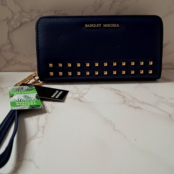 Badgley Mischka Handbags - Badgley Mischka Navy Blue Wallet/Wristlet with Gold Studs - NWT